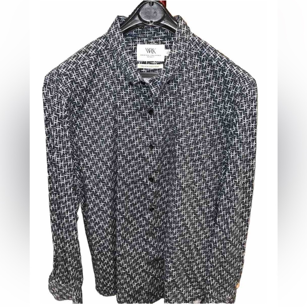 WRK The Reworked Shirt RARE Blue Gray Black Crosses Lightweight Cotton Men’s XL